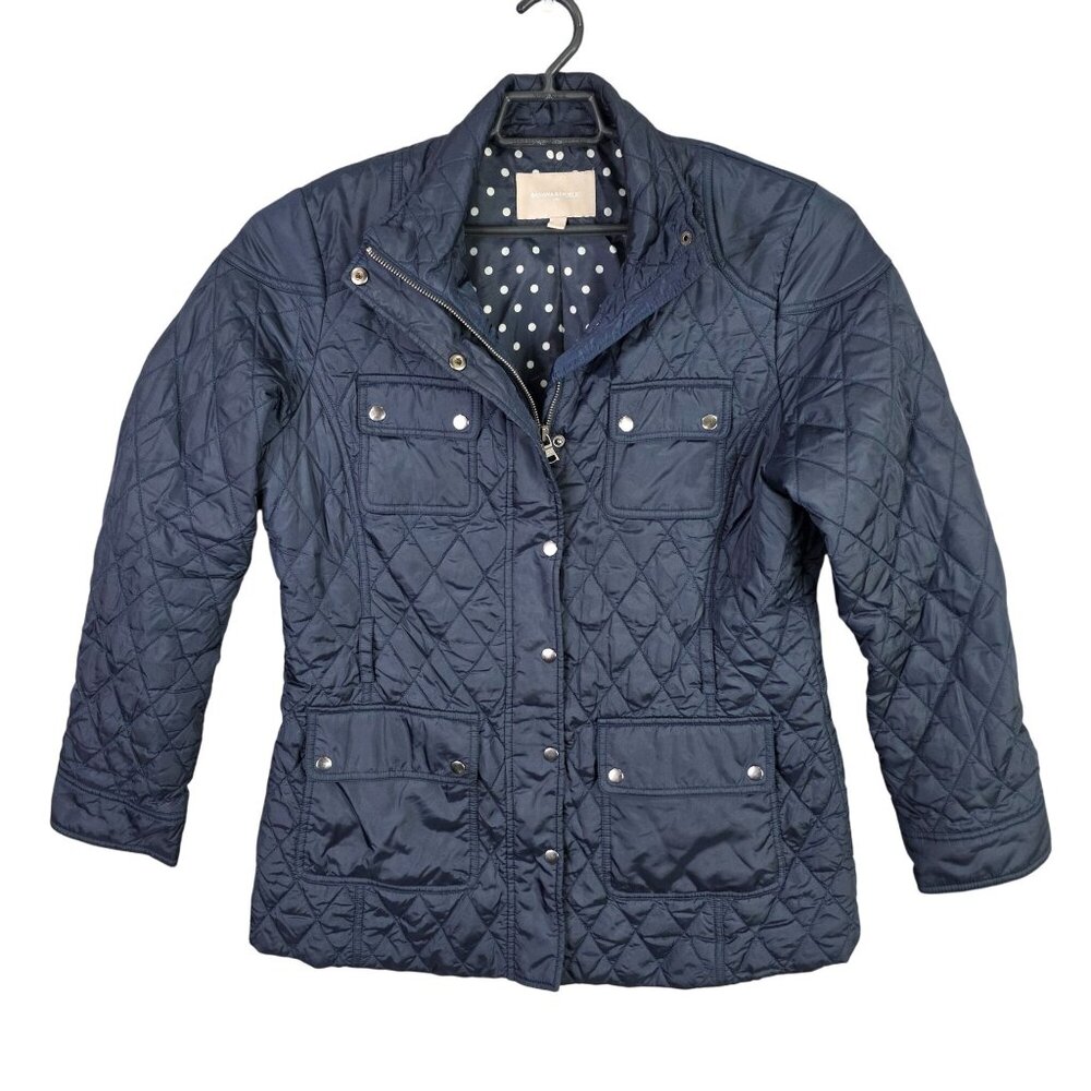 Womens Banana Republic Navy Blue Quilted Jacket Snap Button & Full Zip Size XL